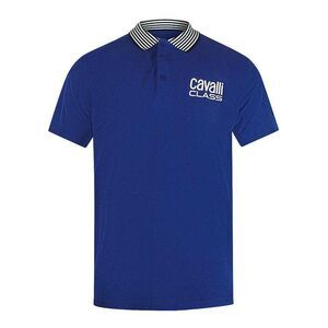 Cavalli Class Unisex Adult Contrast Striped Striped Neckline Polo Shirt / Royal